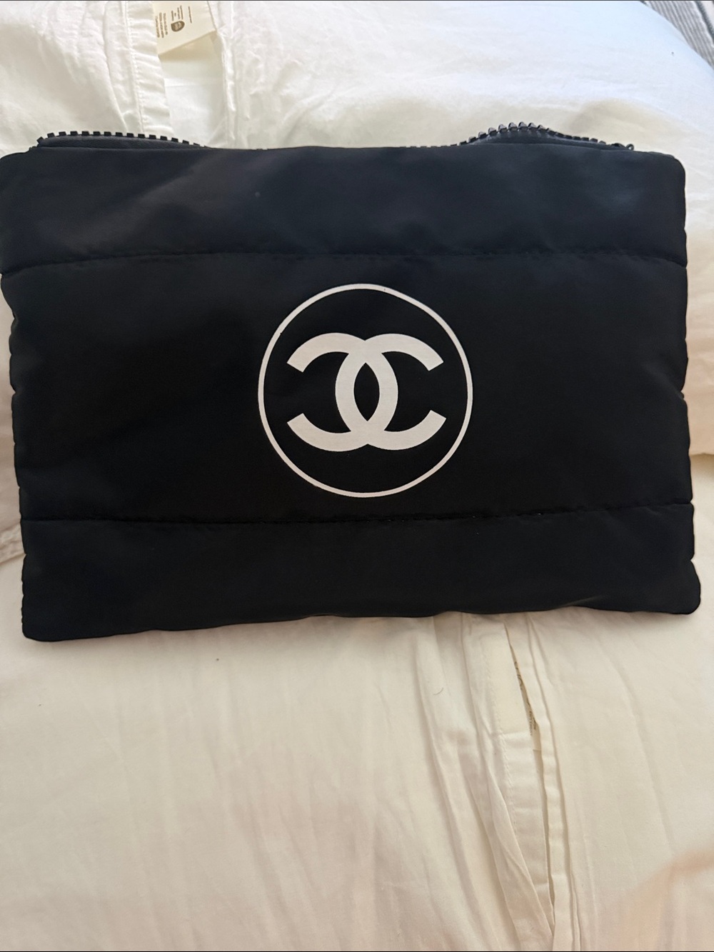 CHANEL Black Quilted Toiletry Pouch with White CC Logo - Picture 6 of 9